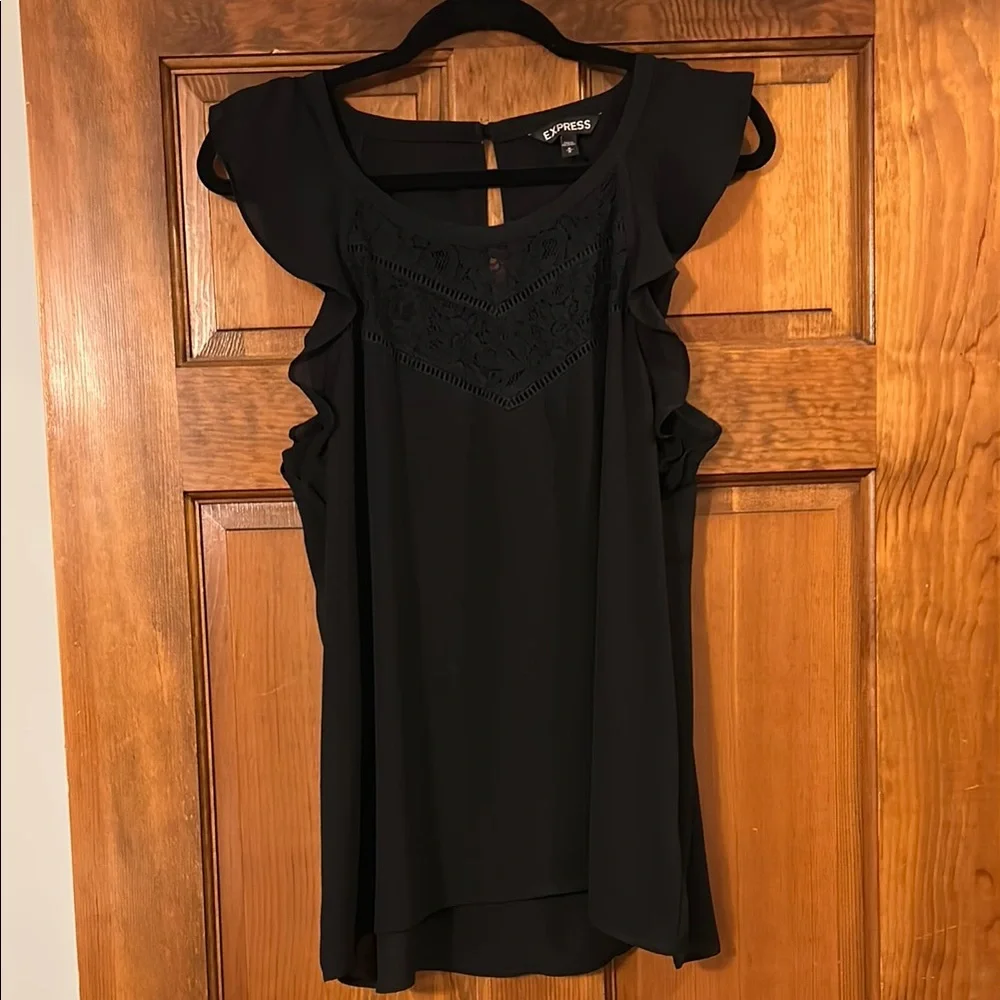 Express Black Ruffle Blouse - Picture 1 of 4